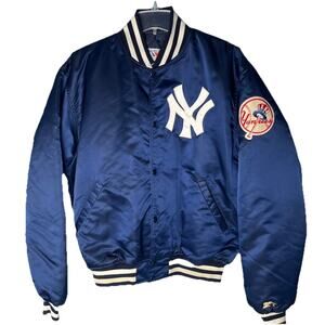 New York Yankees NYY Starter Jacket MLB Satin Blue White Mens Size XL Baseball